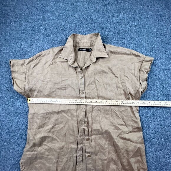 Lauren Ralph Lauren Linen Shirt Womens XL Tan Button Up Short Sleeve Tunic NWT - Picture 3 of 9